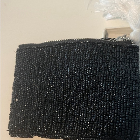 Rachel Zoe Black Gray and White Beaded Coin Purse and Charm/Key Chain Set - Picture 6 of 7